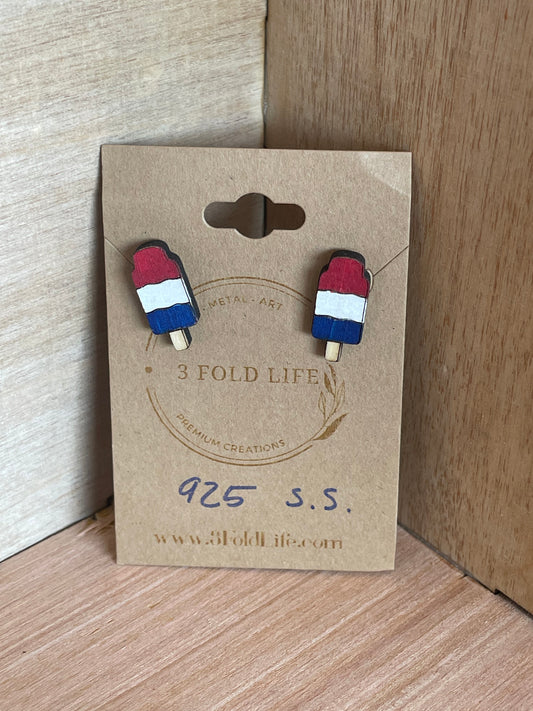 Patriotic Popsicle Earrings Sterling Posts