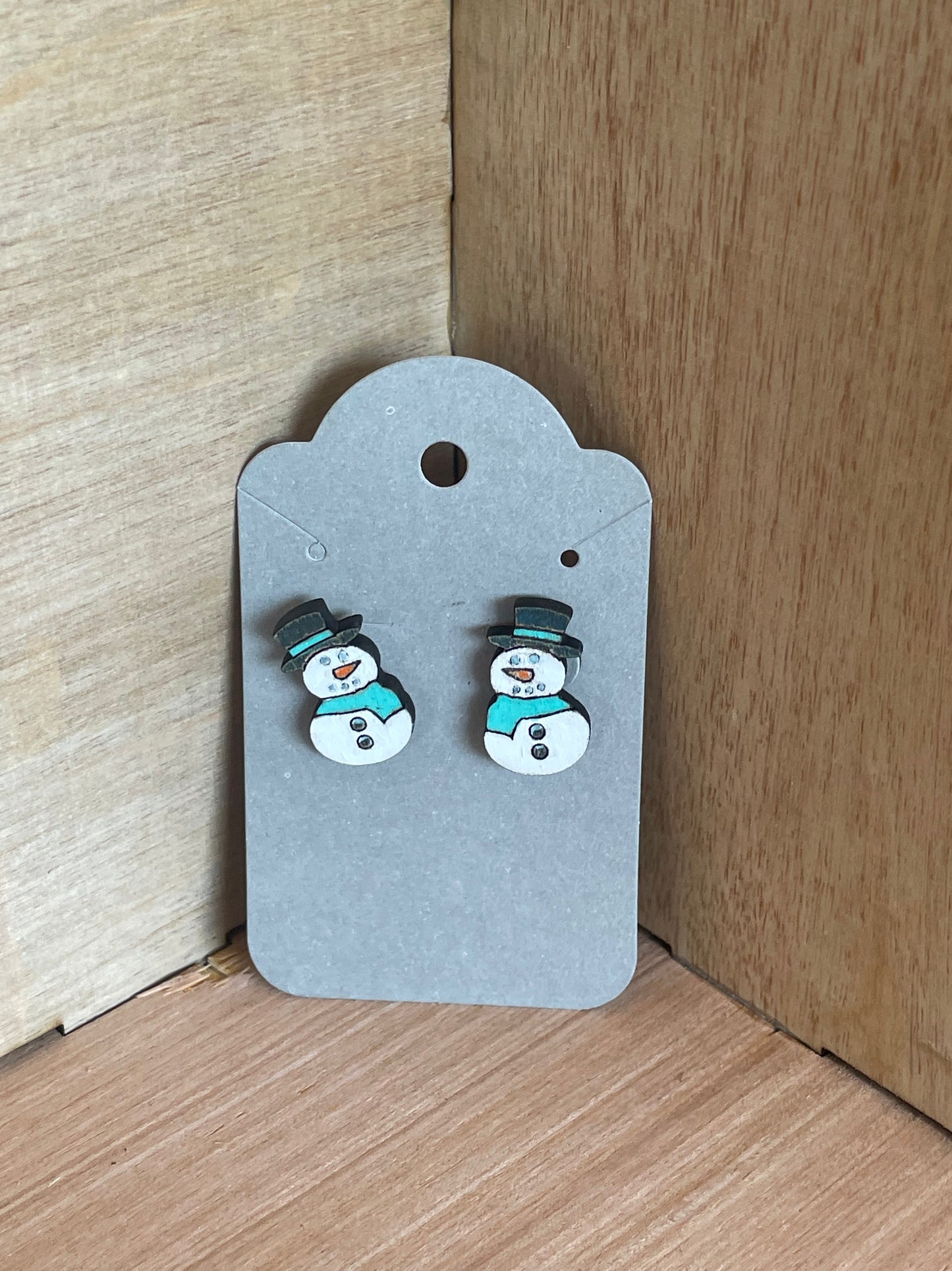Wooden Snowman Earrings