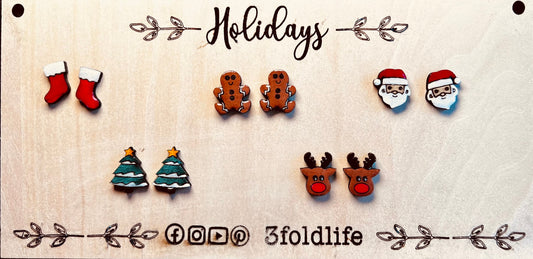 Christmas Holiday Stud Earrings Set of 5